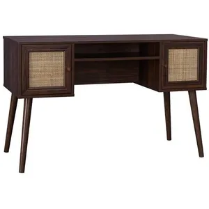 SWEEEK Bureau cannage et décor bois foncé avec 2 portes. 1 casier ouve... pas cher