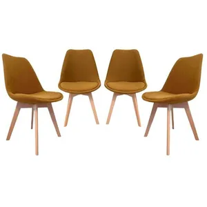 SWEEEK Lot de 4 chaises scandinaves revêtement velours côtelé ocre. pi... pas cher