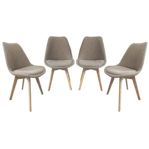 SWEEEK Lot de 4 chaises scandinaves revêtement bouclette texturée taupe. pieds bois de hêtre - Nils pas cher