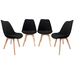 SWEEEK Lot de 4 chaises scandinaves revêtement velours côtelé noir. pi... pas cher