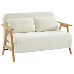 SWEEEK Banquette canapé convertible 2 places bois dhévéa et bouclette ... pas cher