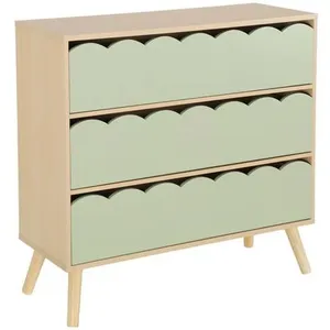 SWEEEK Commode enfant effet bois vert 3 tiroirs. pieds bois de pin - 8... pas cher