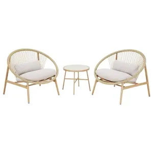 SWEEEK Set de 2 fauteuils de jardin avec table acier et rotin Narola pas cher
