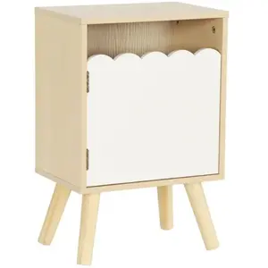 SWEEEK Table de chevet enfant décor bois blanc 1 porte. pieds bois de pin - 34 x 23.5 x 52 cm  - Azur pas cher