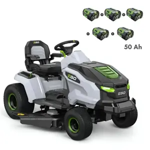 Pack Tracteur électrique à batterie à éjection latérale et mulching, 5 batteries 10Ah et chargeur rapide - ego TR4201E pas cher