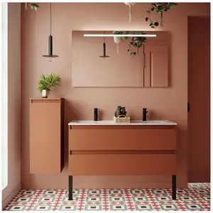 HOMIFAB Meuble de salle de bain suspendu double vasque intégrée 120cm 2 tiroirs Terracotta - HudsonVendu parcdiscount