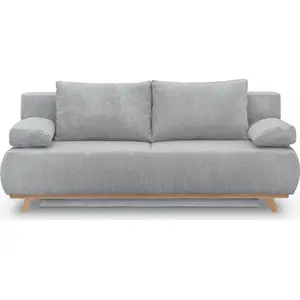 HOMIFAB Canapé convertible 3 places avec coffre de rangement en velours côtelé gris clair- Laria New pas cher