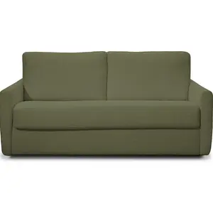 HOMIFAB Canapé convertible 3 places en tissu bouclette vert kaki - ouverture express - Bianca pas cher