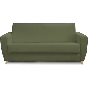 HOMIFAB Canapé convertible 3 places en tissu bouclette vert kaki - ouverture express - Leandro pas cher