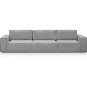 HOMIFAB Canapé modulable convertible 5 places avec coffre de rangement en velours côtelé gris clair - Harper Mod pas cher
