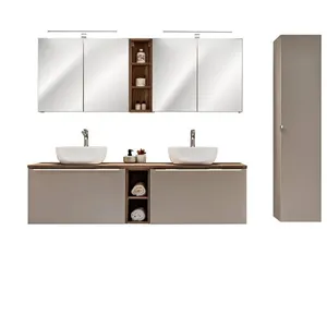 Ensemble Meubles Salle de Bain - OTITEC - BOLD TAUPE - 180 cm - Double Vasque - Miroirs LED pas cher