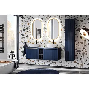 Meuble Salle de Bain - OTITEC - BOLD DEEP BLUE - 140 cm - Double Vasque - Miroirs LED pas cher
