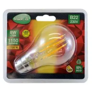 VISION-EL LED FIL COB BULB B22 8W 2700°K CLAIRE BLISTER pas cher
