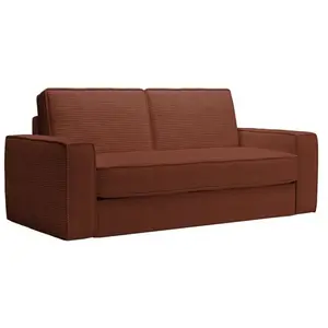 MINDY - Canapé 3 places convertible rapido velours côtelé terracotta m... pas cher