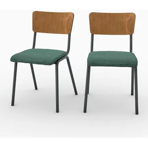 Chaise écolier en velours vert - RENDEZ VOUS DECO - Nico - Vintage - Tissu - 2 places - Bois massif pas cher
