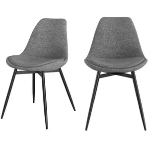 Lot de 2 chaises en tissu gris foncé chiné et pieds en métal - Filipi - Rendez-Vous Déco pas cher