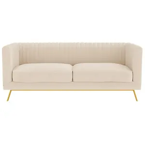Canapé 2 places en velours beige - Gatsby - Rendez-Vous Déco pas cher