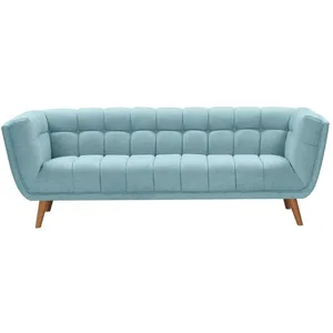 Canapé 3 places capitonné en tissu bleu clair - Carmen - Rendez-Vous Déco pas cher