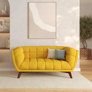 Canapé 2 places en velours jaune - Mona - Rendez-Vous Déco pas cher