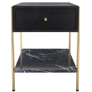 Table de chevet 1 tiroir en bois noir et métal doré - Doori - Rendez-V... pas cher