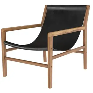RENDEZ VOUS DECO Fauteuil lounge Apache en teck et cuir noir pas cher