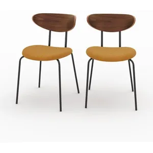 Lot de 2 chaises en velours côtelé jaune moutarde et bois de noyer - J... pas cher
