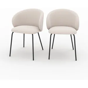 Lot de 2 chaises en tissu beige et pieds en métal noir - Victoria - Re... pas cher
