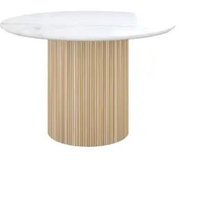 Tables & Bureaux - Rendez-Vous Déco - Table ronde 4 personnes en marbre blanc et bois de manguier D120 cm pas cher