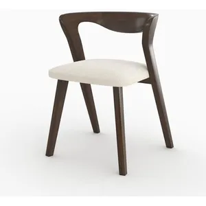 Chaise en bois dhévéa foncé et tissu bouclé crème - Vega - Rendez-Vous... pas cher
