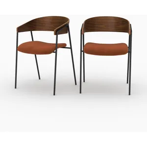 Lot de 2 chaises en velours terracotta et bois de noyer - Esmée - Rend... pas cher