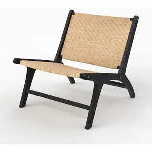 Fauteuil en bois de teck noir et tressage chevron en rotin - Kilka - Rendez-Vous Déco pas cher
