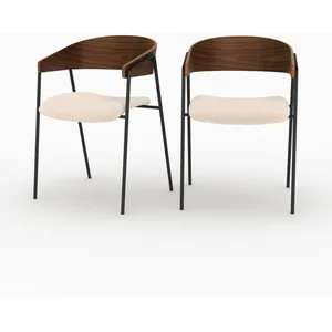 Lot de 2 chaises en velours blanc cassé et bois de noyer - Esmée - Ren... pas cher