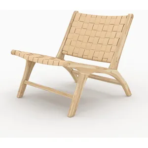 Fauteuil - RENDEZ VOUS DECO - Kuna en teck et cuir tressé beige - Contemporain - Design - Avec accoudoirs pas cher