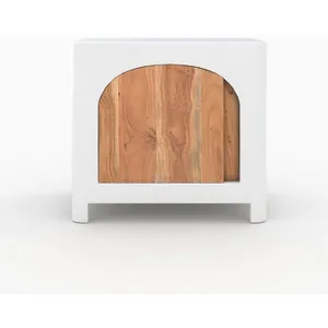 RENDEZ VOUS DECO Table de chevet Fira en béton blanc cassé et bois d'acacia pas cher