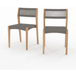 Lot de 2 chaises de jardin en bois de teck recyclé et tissage en corde - Nusa  - Rendez-Vous Déco pas cher