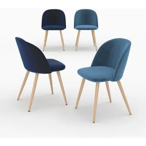 Pack 4 chaises en velours bleu foncé et bleu - Cozy - Rendez-Vous Déco pas cher