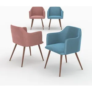 Pack 4 chaises en velours bleu et rose - Daisy - Rendez-Vous Déco pas cher
