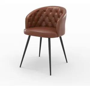 Chaise en cuir de buffle marron et pieds en métal noir - Anatole - Ren... pas cher