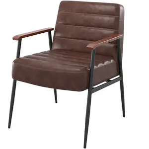 Fauteuil en cuir de buffle marron et métal noir - Hugues - Rendez-Vous... pas cher