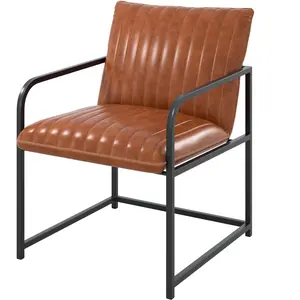 Fauteuil en cuir de buffle marron et métal noir - Armand - Rendez-Vous Déco pas cher