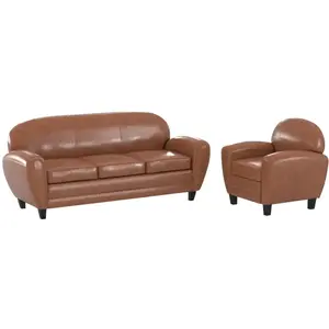 Ensemble canapé et fauteuil camel 4 places - Club - Rendez-Vous Déco pas cher