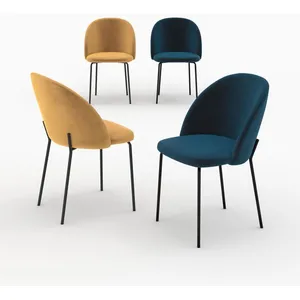 Pack 4 chaises en velours jaune moutarde et bleu foncé - Karl - Rendez... pas cher