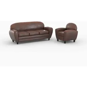 Ensemble canapé et fauteuil marron vieilli 4 places - Club - Rendez-Vo... pas cher