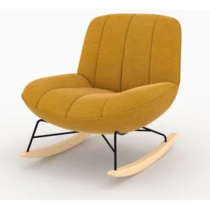 Fauteuils - Rocking chair en tissu effet velours jaune moutarde  -  Rendez-Vous Déco pas cher