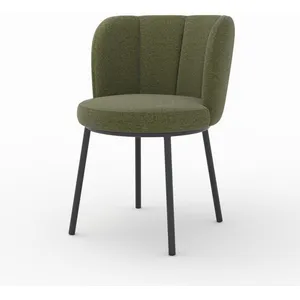 Chaise en tissu vert chiné et pieds noirs - Aby - Rendez-Vous Déco pas cher
