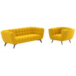 Ensemble canapé et fauteuil en velours jaune 4 places - Mona - Rendez-...
