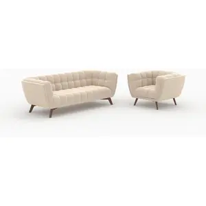 Ensemble canapé et fauteuil en velours beige 4 places - Mona - Rendez-... pas cher
