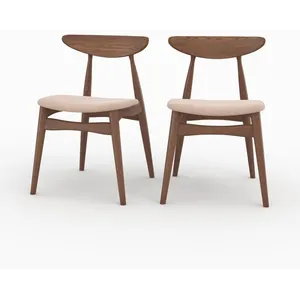 Lot de 2 chaises en tissu beige et bois foncé dhévéa - Josette - Rende... pas cher