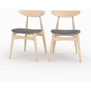 Lot de 2 chaises en tissu gris et bois dhévéa - Josette - Rendez-Vous ... pas cher
