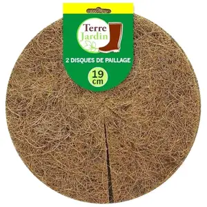 TERRE JARDIN Lot de 2 disques de paillage coco fibres naturelles - 19 cm - Marron pas cher